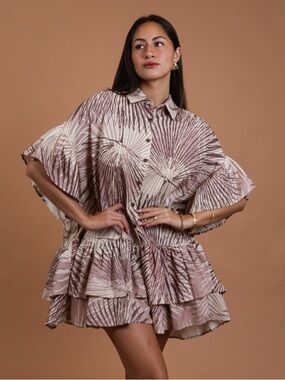 NWT Lexbreezy Hawaii Loulu Palm Gray Mea Babydoll Dress / Tunic